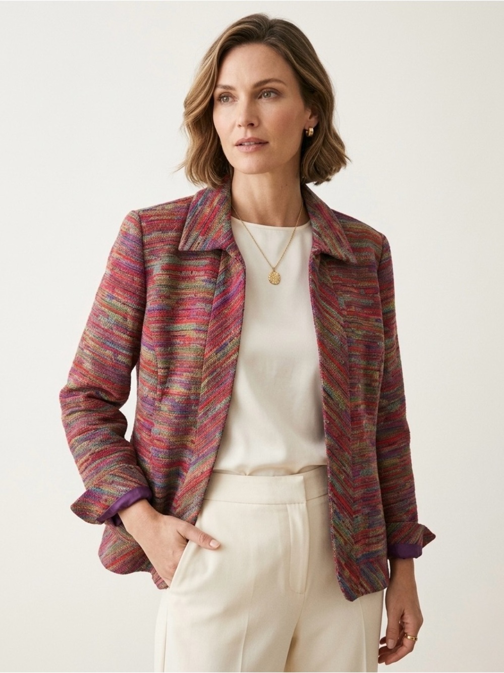 NOT AVAILABLE Vintage Multicolor Woven Open Front Blazer Jacket Size Large 90s
